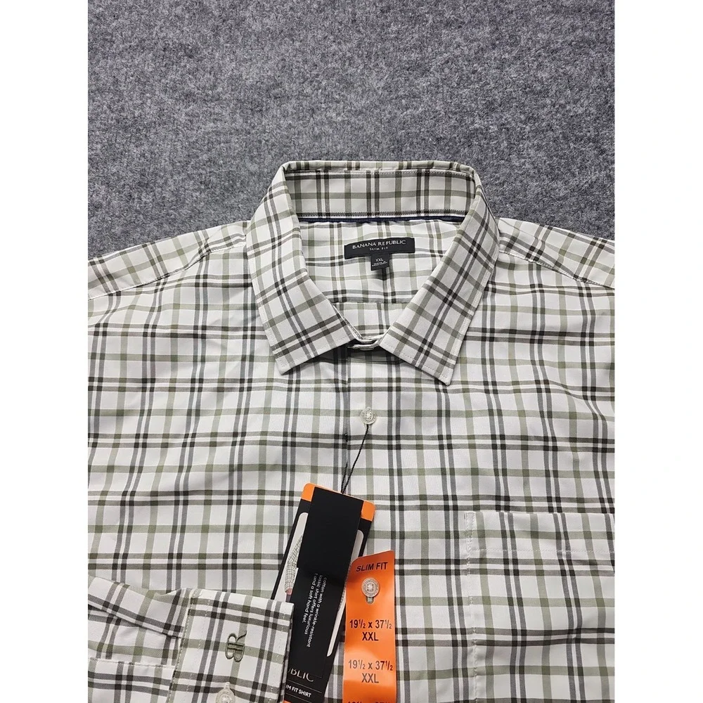 Banana Republic Shirt Mens XXL Blue Plaid Slim Fit Button Up